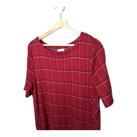 J. Jill Womens Ponte Knit Red Plaid Windowpane Shirt Sleeve Shift Dress Sz Large - Picture 3 of 16